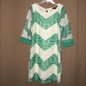 Girls My Michelle Green and White Lace Dress 10